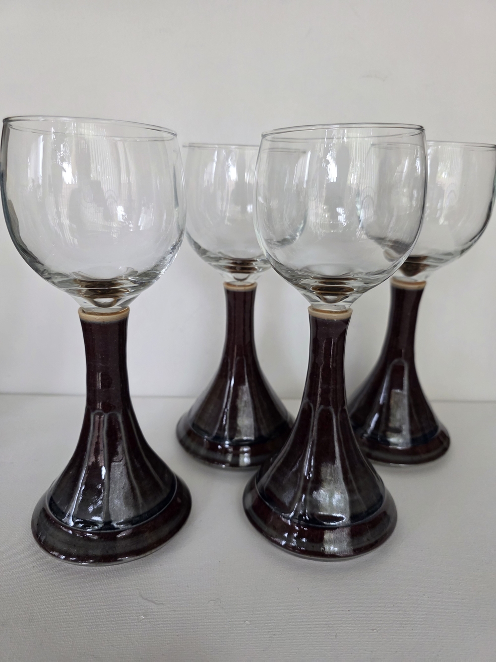 Hyacinth House Elegant Brown-Stem Wine Glasses - Set of 4